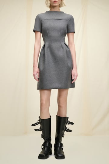 Dorothee Schumacher Kleid aus Woll-Flanell mit Cut-Out charcoal grey melange