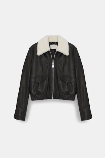 Dorothee Schumacher LEATHER JACKET WITH SHEARLING COLLAR pure black