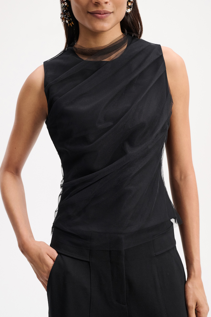 Dorothee Schumacher PUNTO MILANO SHELL WITH TULLE TOP pure black