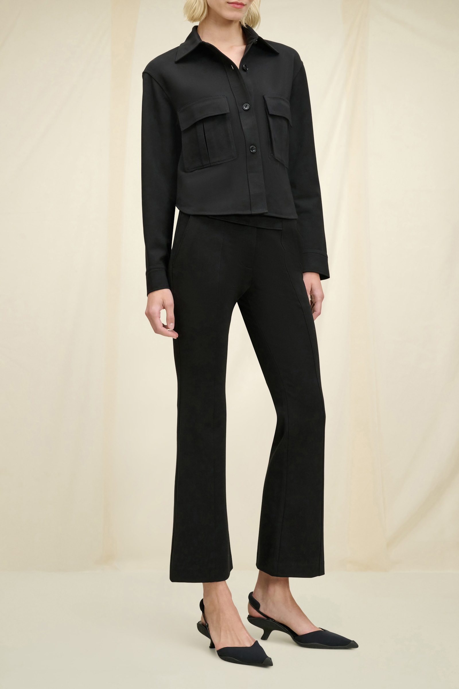 Dorothee Schumacher TAB FRONT FLARED PANTS IN PUNTO MILANO pure black