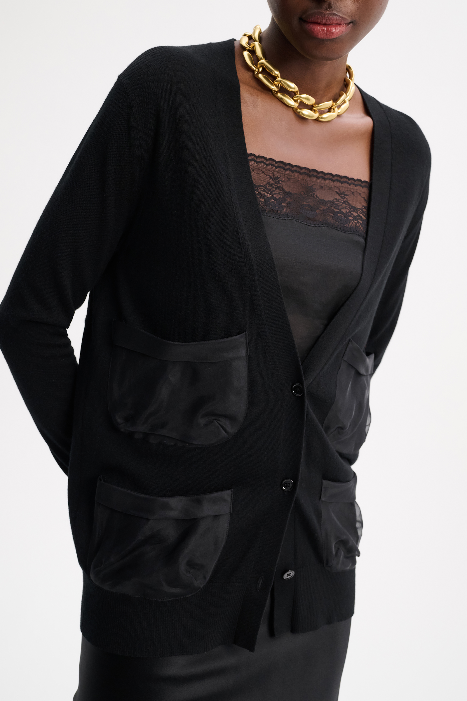 Dorothee Schumacher Cardigan with organza pockets pure black