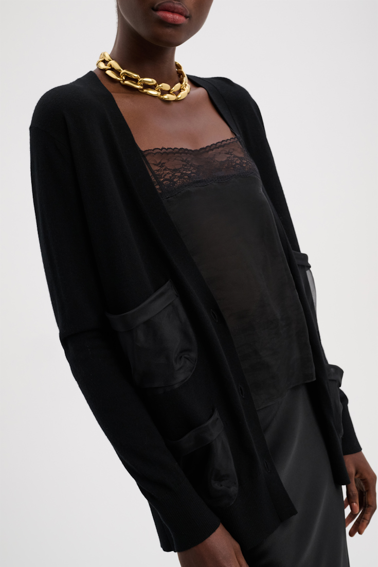 Dorothee Schumacher Cardigan with organza pockets pure black