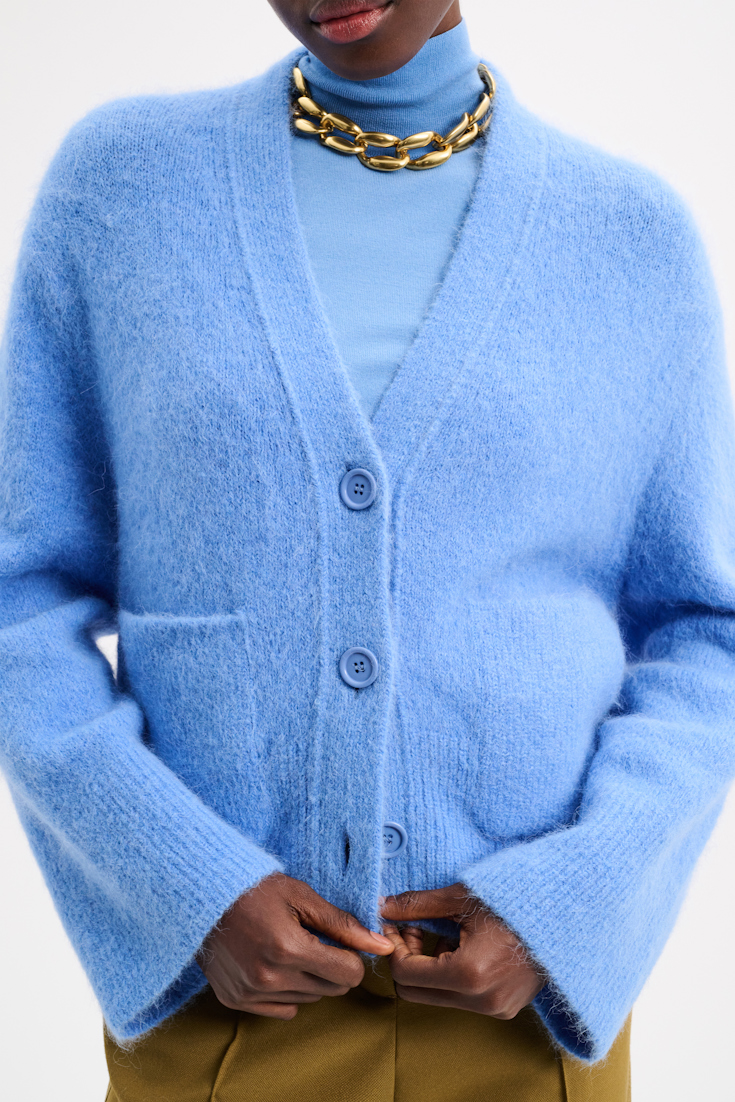 Dorothee Schumacher Alpaca mix knit cardigan with patch pockets cornflower blue