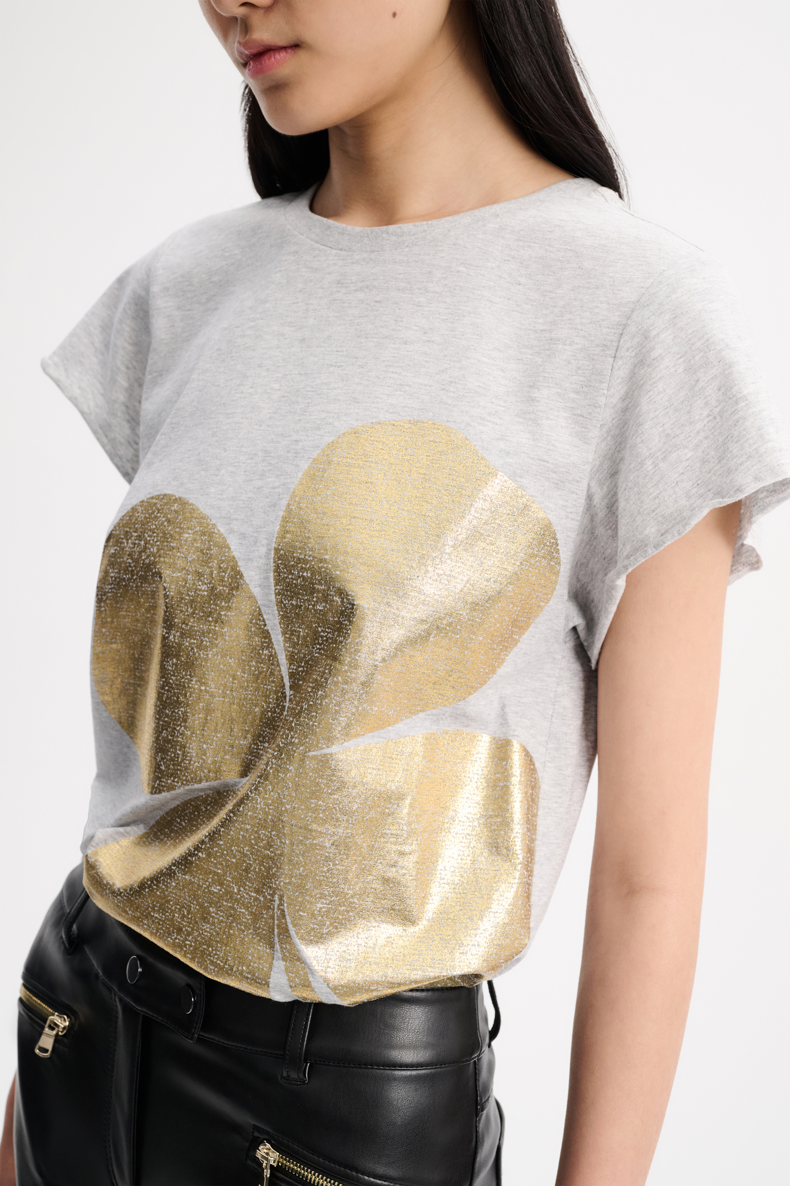 Dorothee Schumacher T-shirt with metallic print grey melange with gold print