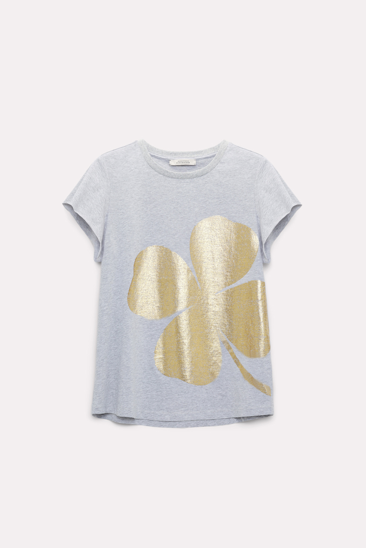 Dorothee Schumacher T-shirt with metallic print grey melange with gold print