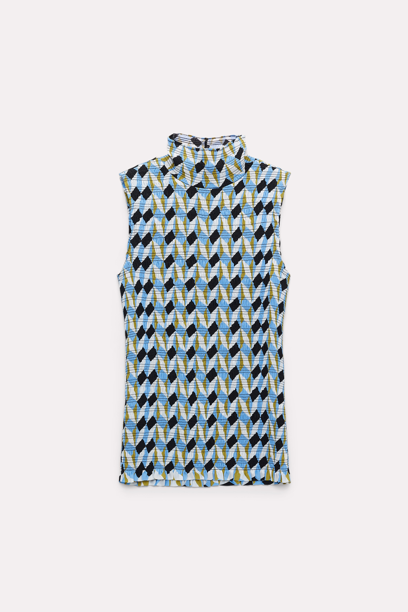 Dorothee Schumacher Graphic print smocked turtleneck shell blue graphics