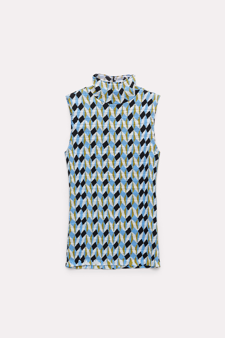 Dorothee Schumacher Graphic print smocked turtleneck shell blue graphics