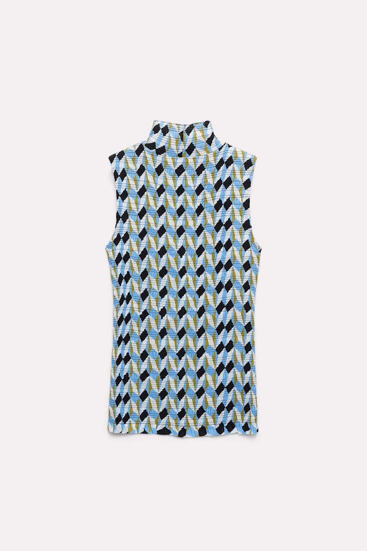 Dorothee Schumacher Graphic print smocked turtleneck shell blue graphics