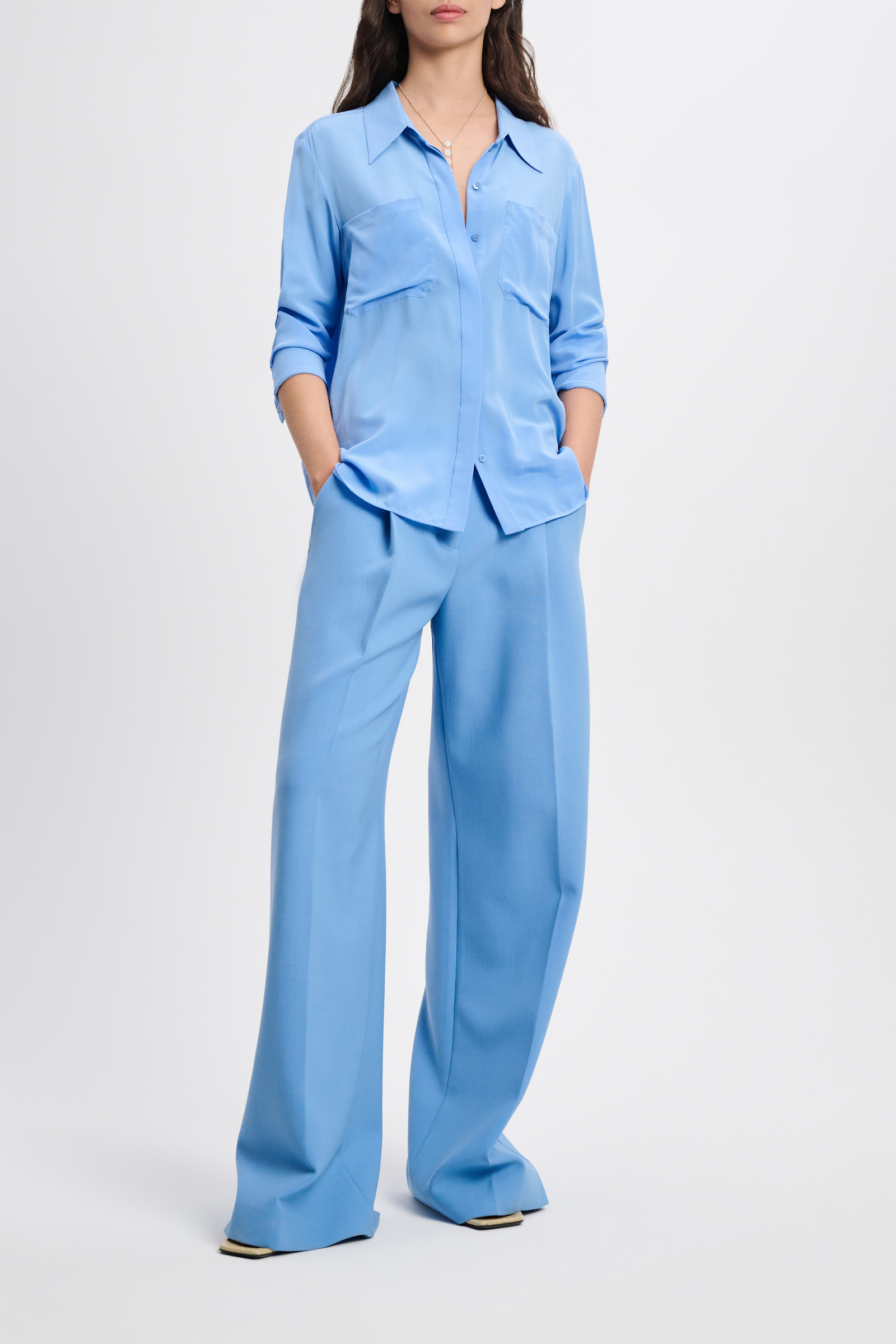 Dorothee Schumacher Silk blouse with pockets cornflower blue