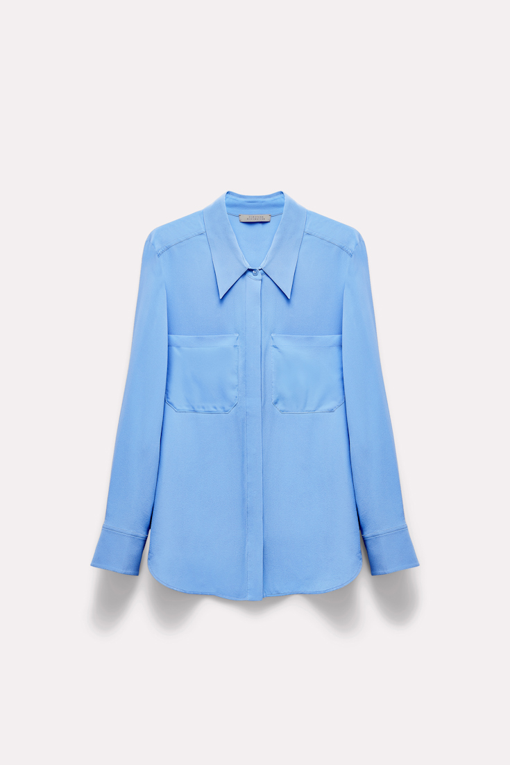 Dorothee Schumacher Seidenbluse mit aufgesetzten Taschen cornflower blue