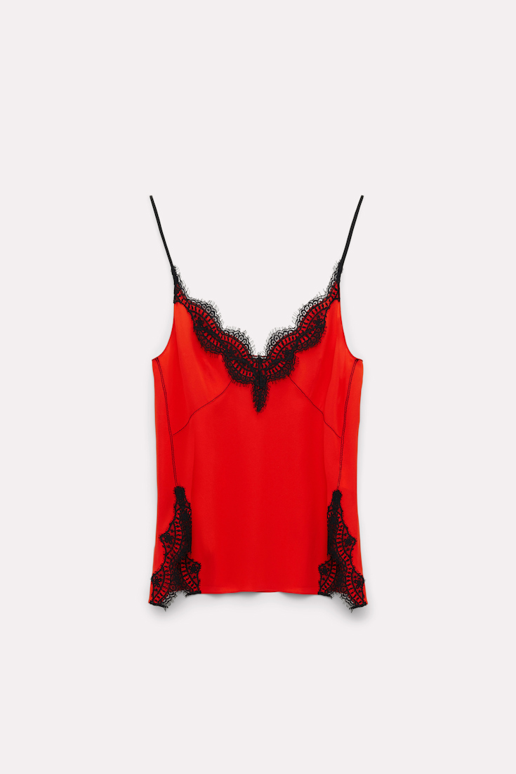 Dorothee Schumacher Seidentop mit Spitzendetails shiny red