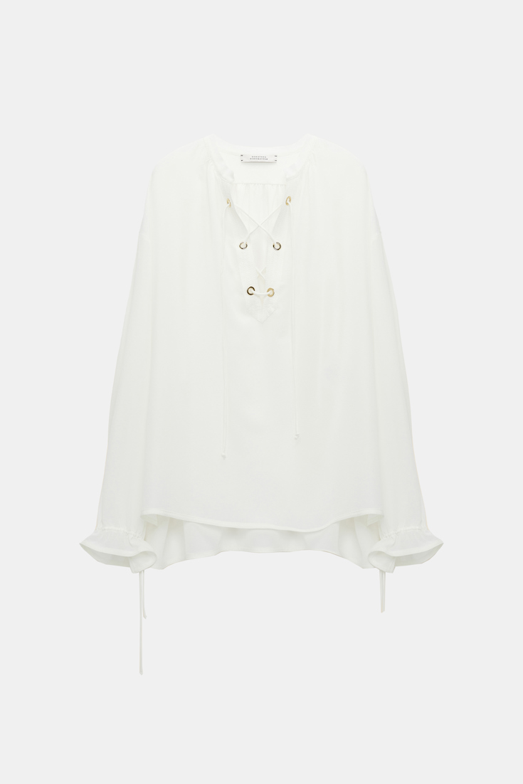 Dorothee Schumacher Silk blouse with laced neckline camellia white