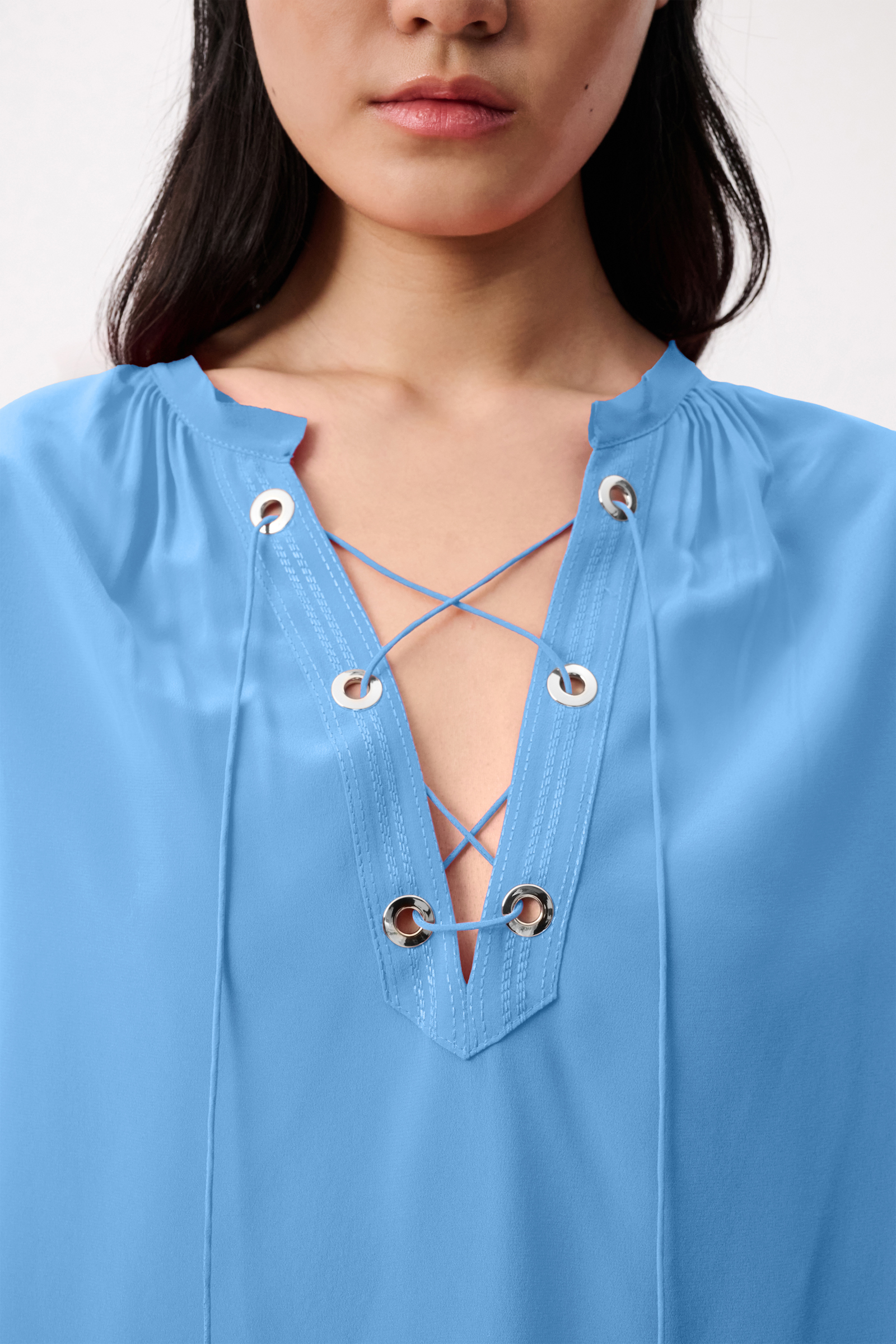 Dorothee Schumacher Silk blouse with laced neckline cornflower blue