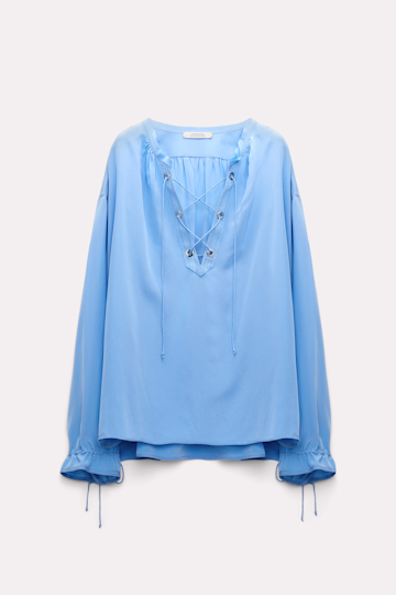 Dorothee Schumacher Silk blouse with laced neckline cornflower blue