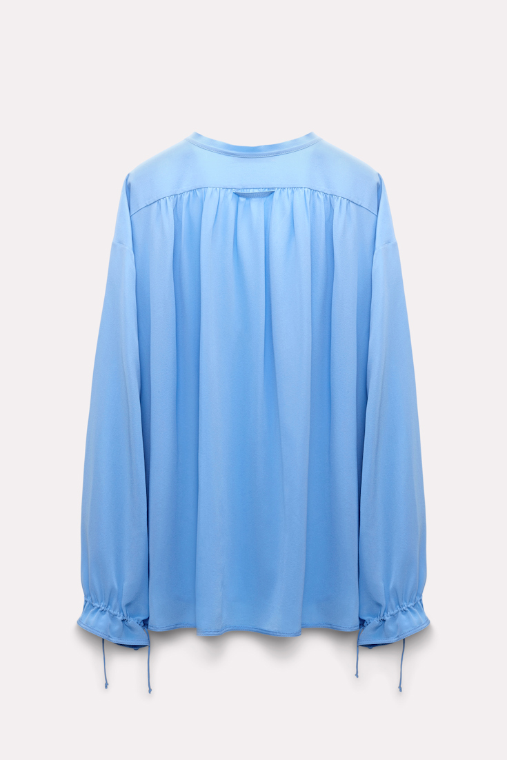 Dorothee Schumacher Silk blouse with laced neckline cornflower blue