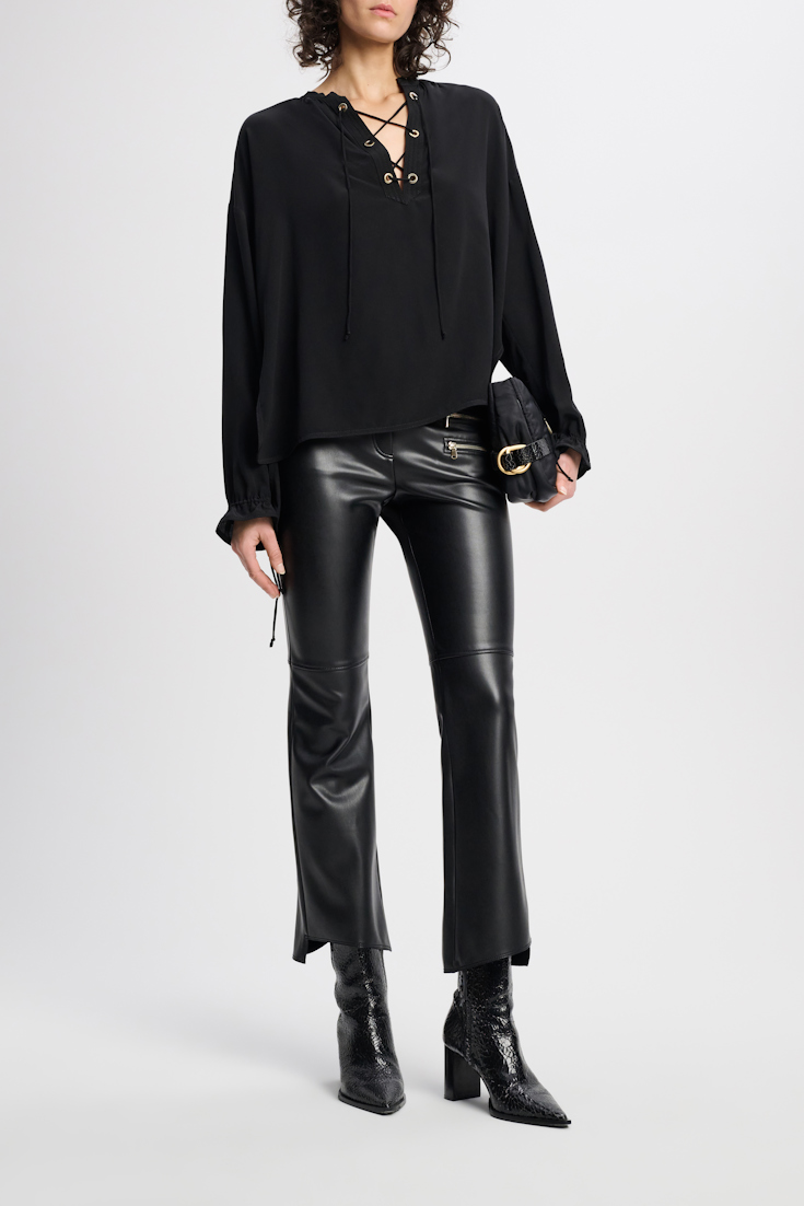 Dorothee Schumacher Silk blouse with laced neckline pure black