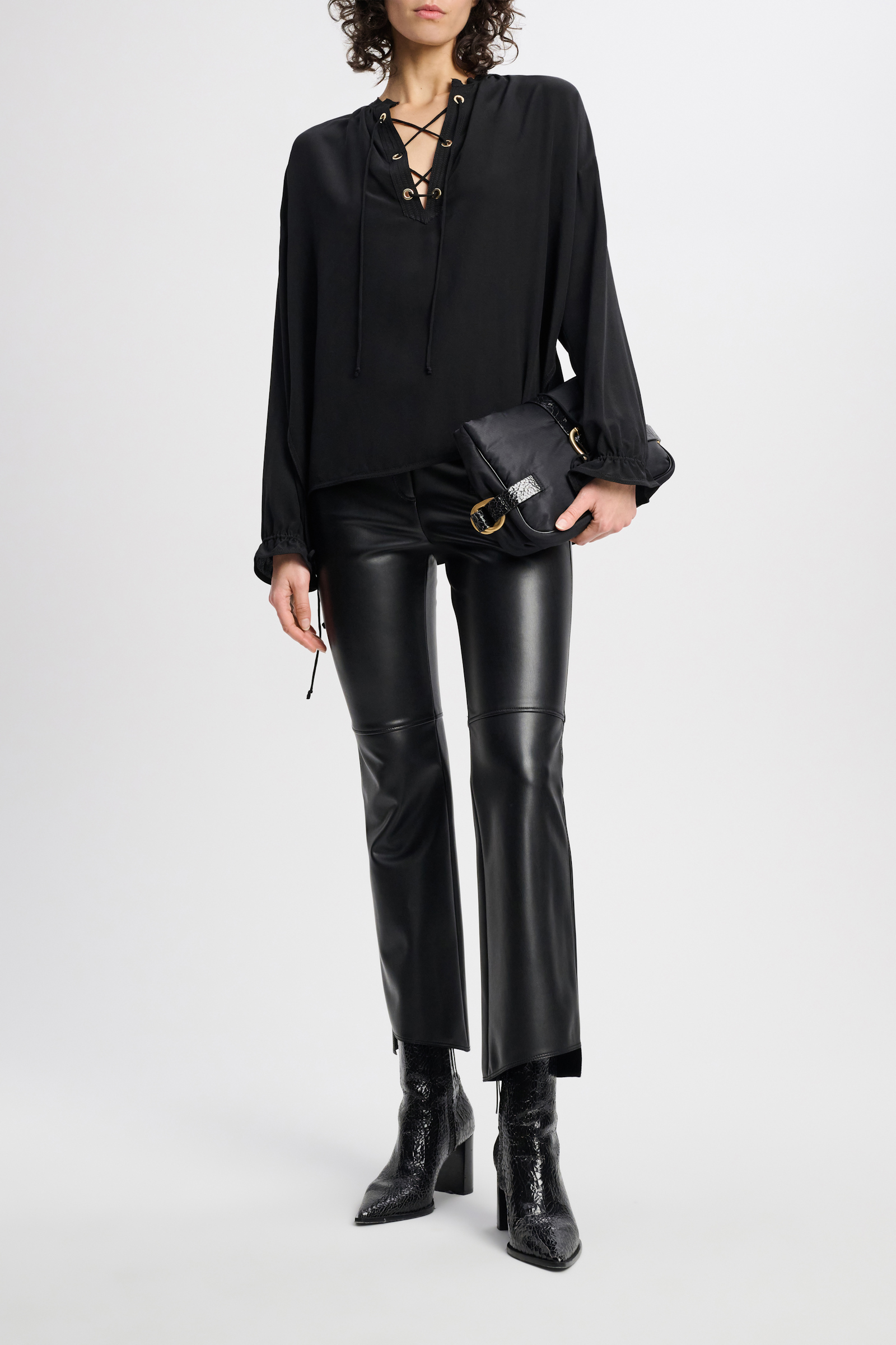 Dorothee Schumacher Silk blouse with laced neckline pure black