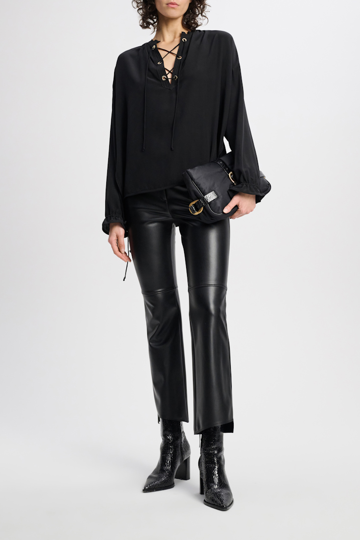 Dorothee Schumacher Silk blouse with laced neckline pure black