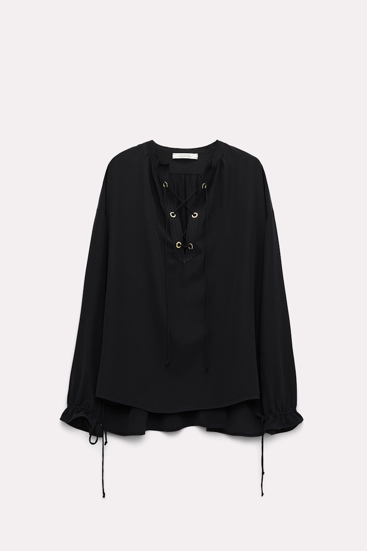 Dorothee Schumacher Seidenbluse mit geschnürter Neckline pure black