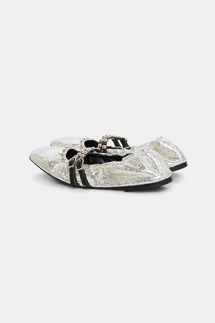 Dorothee Schumacher Metallic crackle leather foldable ballerinas silver