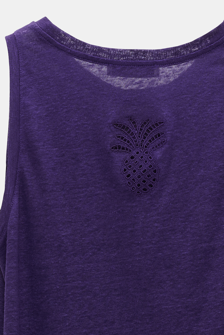 Dorothee Schumacher Trägertop aus Hanf mit Ananas-Lochstickerei hinten medium purple