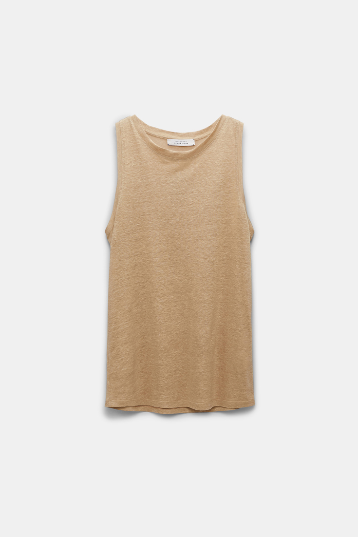 Dorothee Schumacher Hemp tank top with pineapple embroidery at the nape shimmering gold