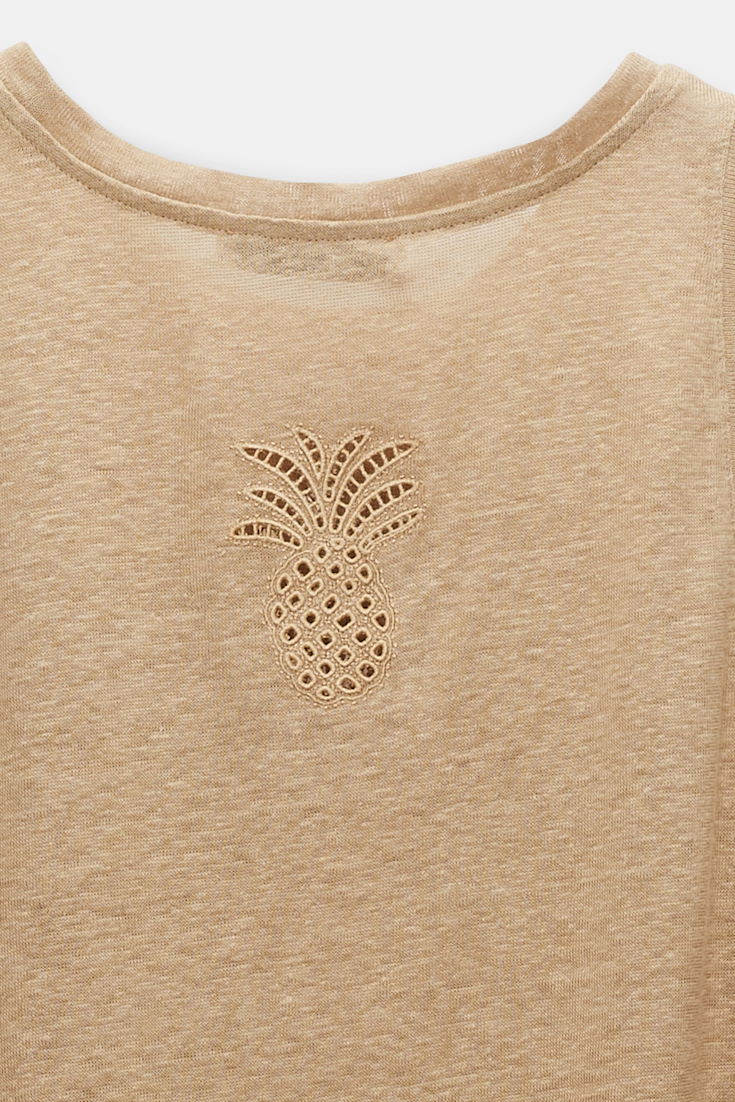 Dorothee Schumacher Hemp tank top with pineapple embroidery at the nape shimmering gold