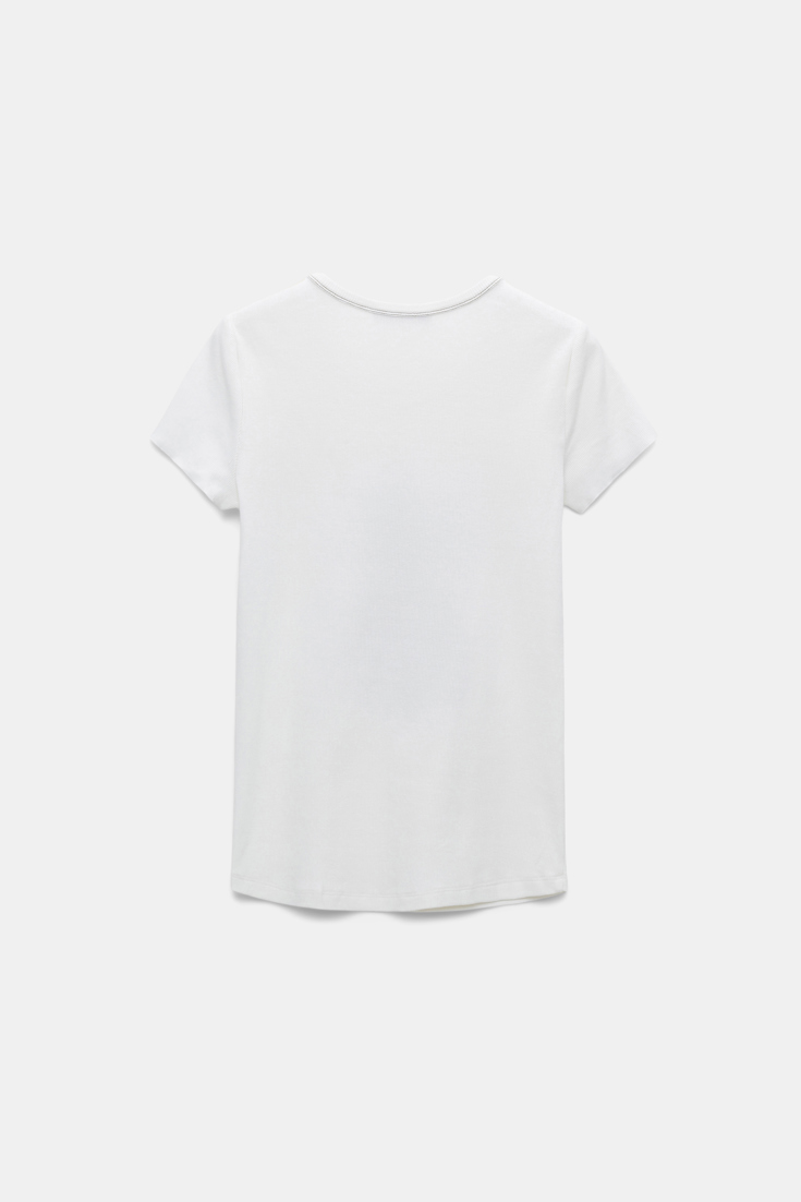 Dorothee Schumacher Fine ribbed cotton T-shirt with pineapple embroidery pure white