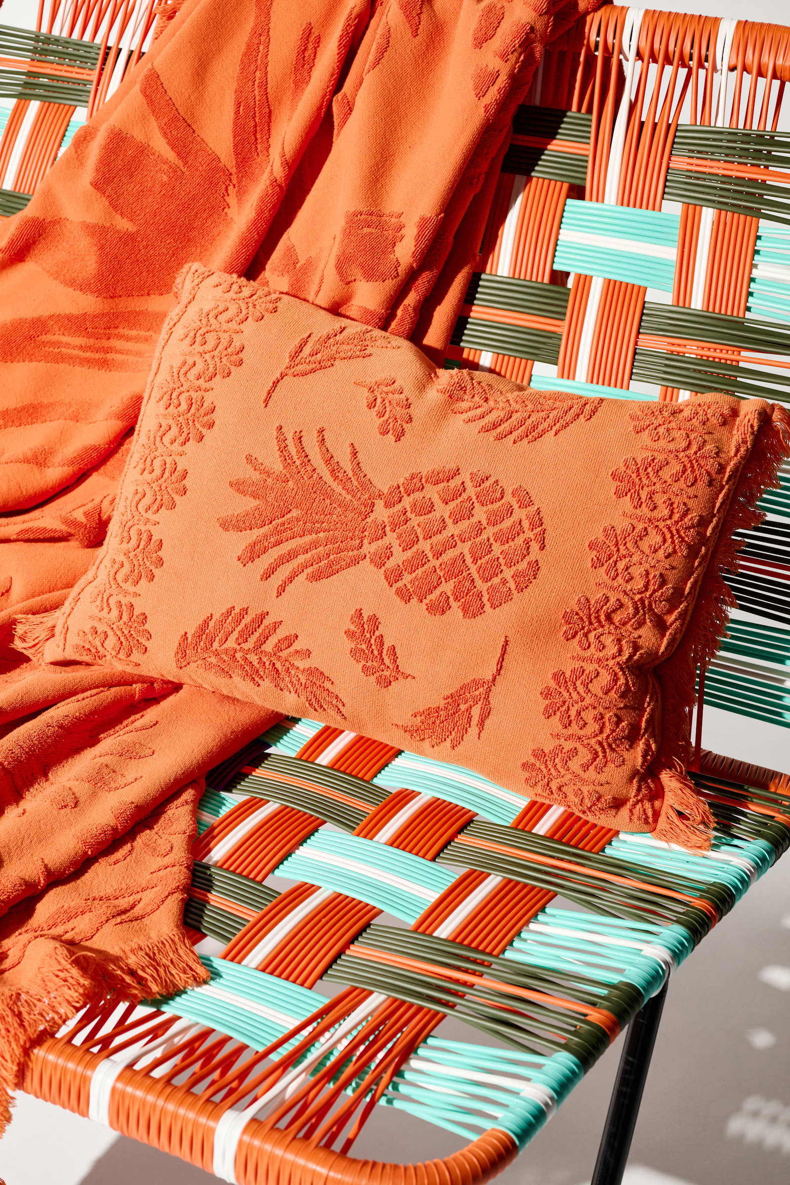 Dorothee Schumacher Cotton pillow with woven jacquard pineapple pattern orange