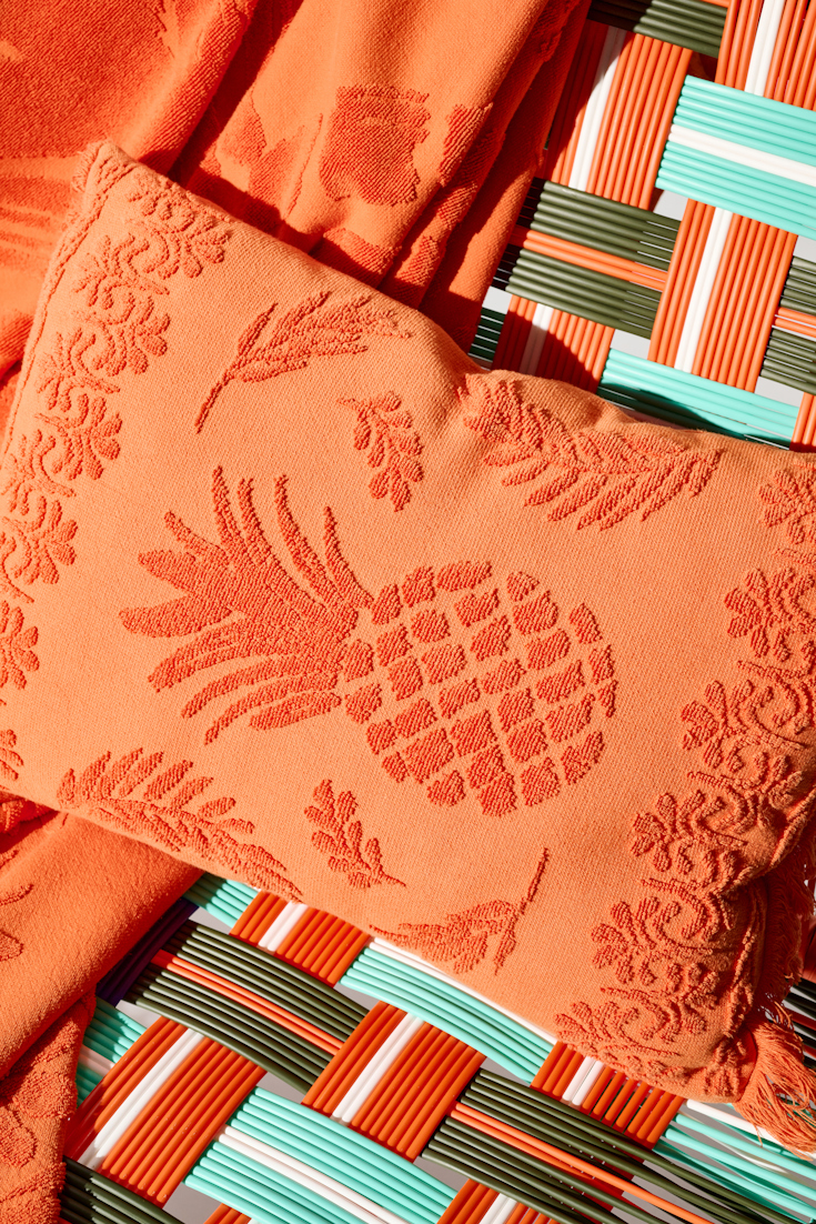 Dorothee Schumacher Cotton pillow with woven jacquard pineapple pattern orange