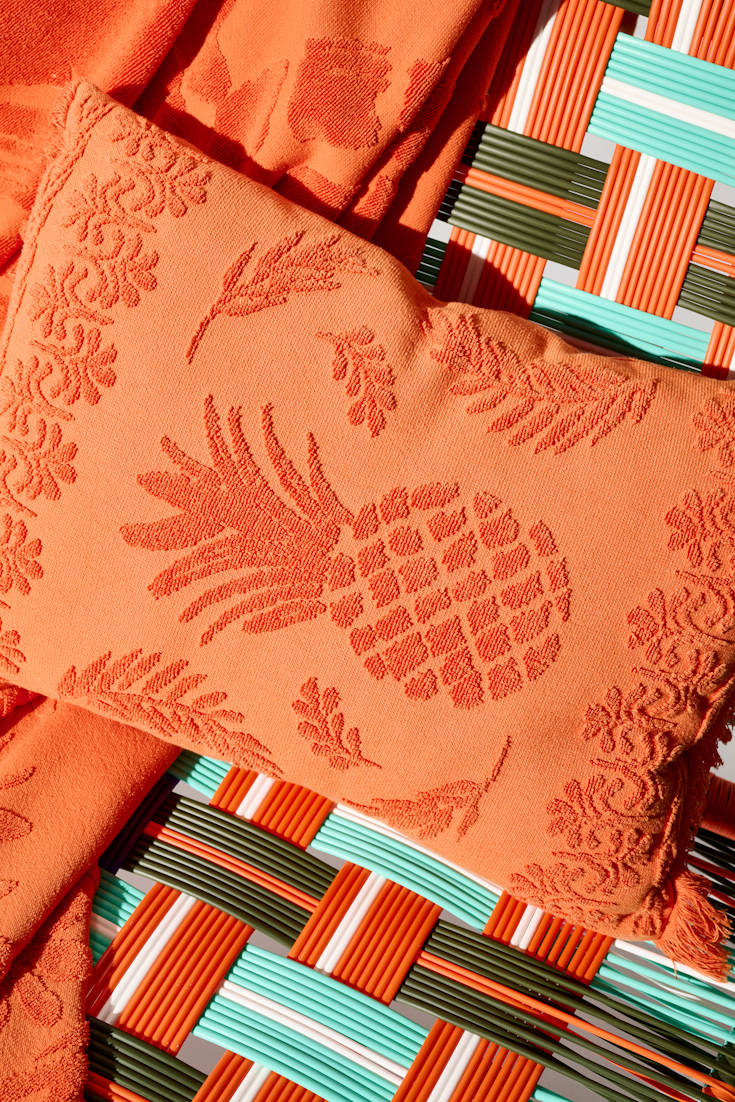 Dorothee Schumacher Cotton pillow with woven jacquard pineapple pattern orange