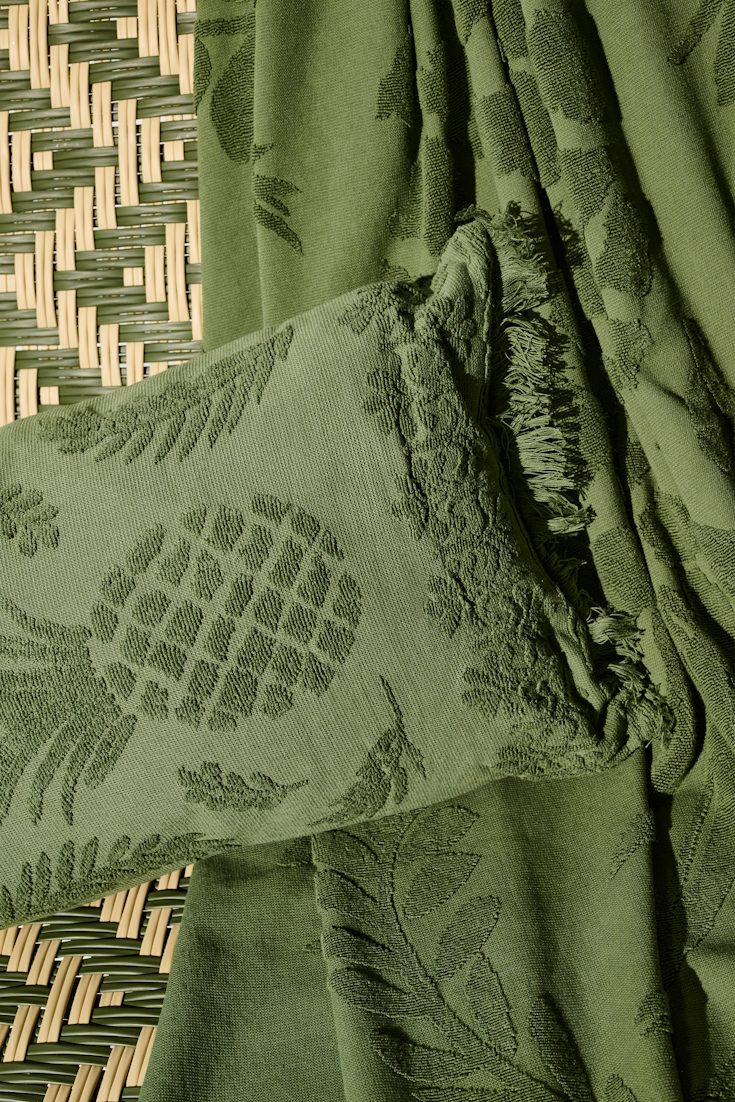 Dorothee Schumacher Cotton pillow with woven jacquard pineapple pattern dark olive green