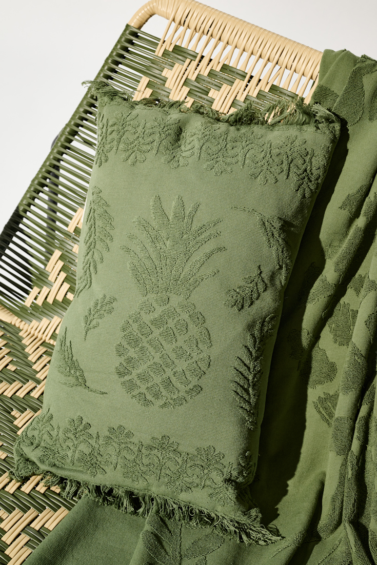 Dorothee Schumacher Cotton pillow with woven jacquard pineapple pattern dark olive green