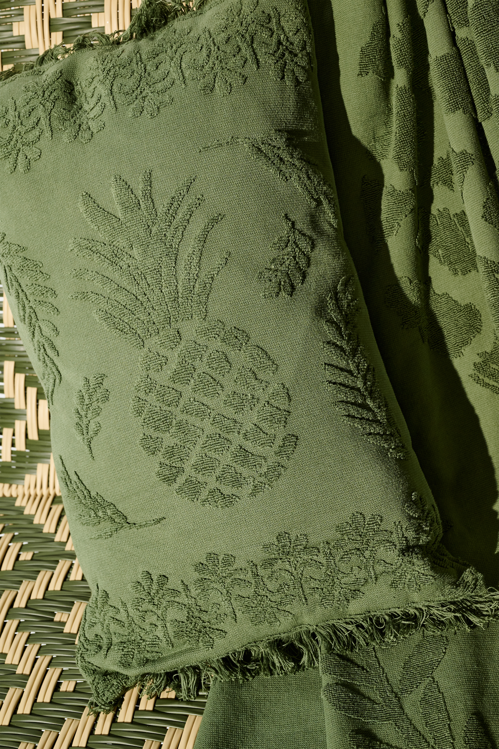 Dorothee Schumacher Cotton pillow with woven jacquard pineapple pattern dark olive green