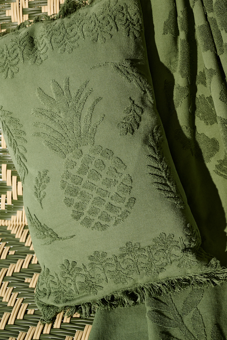 Dorothee Schumacher Cotton pillow with woven jacquard pineapple pattern dark olive green