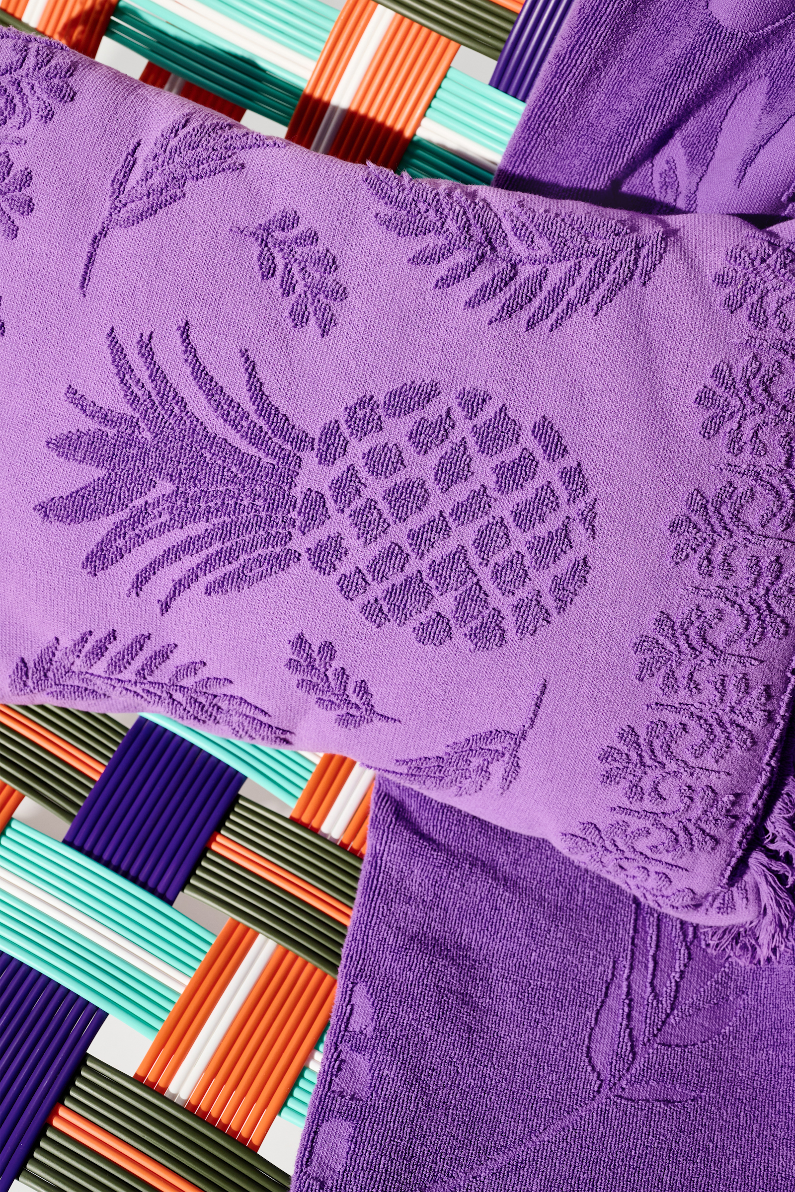 Dorothee Schumacher Cotton pillow with woven jacquard pineapple pattern purple