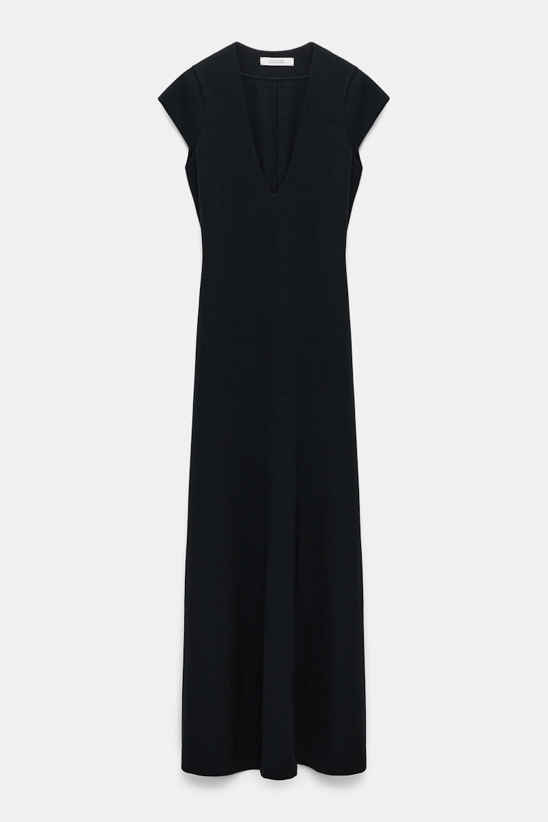 Dorothee Schumacher Stretchy V-neck Dress In Heavy-weight Jersey In Black