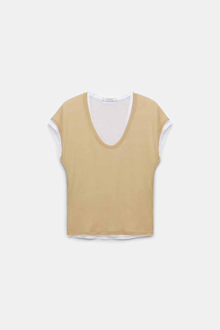 Dorothee Schumacher T-Shirt im Layer-Look brown and creme mix