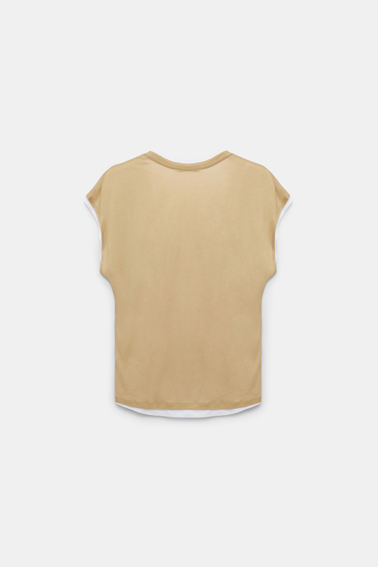 Dorothee Schumacher Double-layer sleeveless top with draped shoulders brown and creme mix