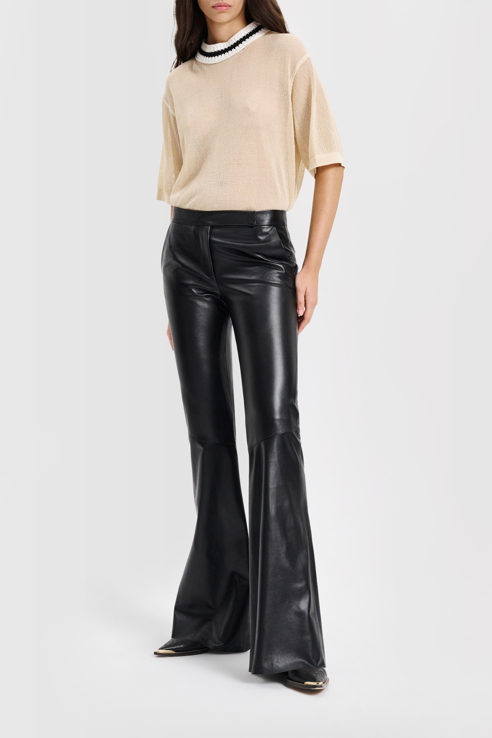 Dorothee Schumacher Flared leg leather pants pure black