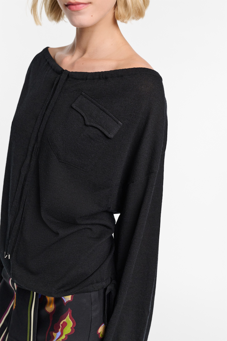 Dorothee Schumacher Pullover mit weitem Rundhalsausschnitt und Tunnelzug pure black