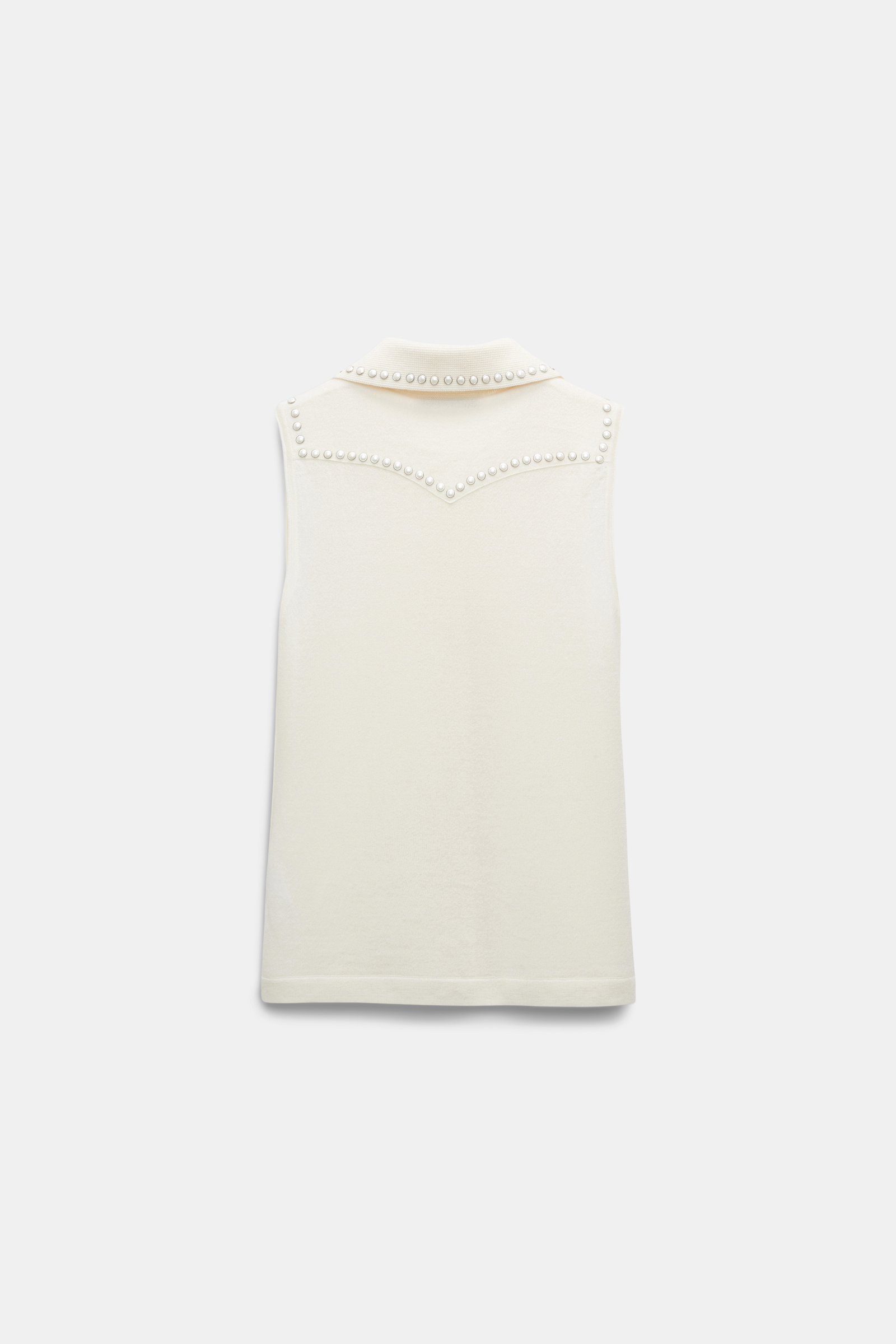 Dorothee Schumacher Embellished sleeveless knit shirt with polo collar camellia white