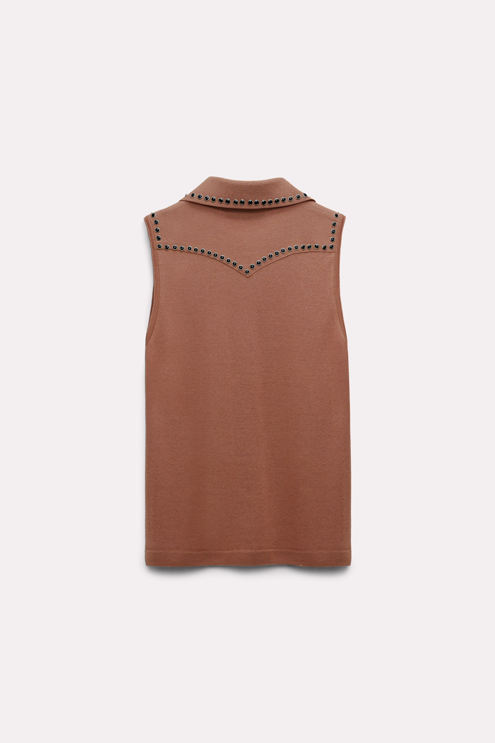 Dorothee Schumacher Embellished sleeveless knit shirt with polo collar dark beige