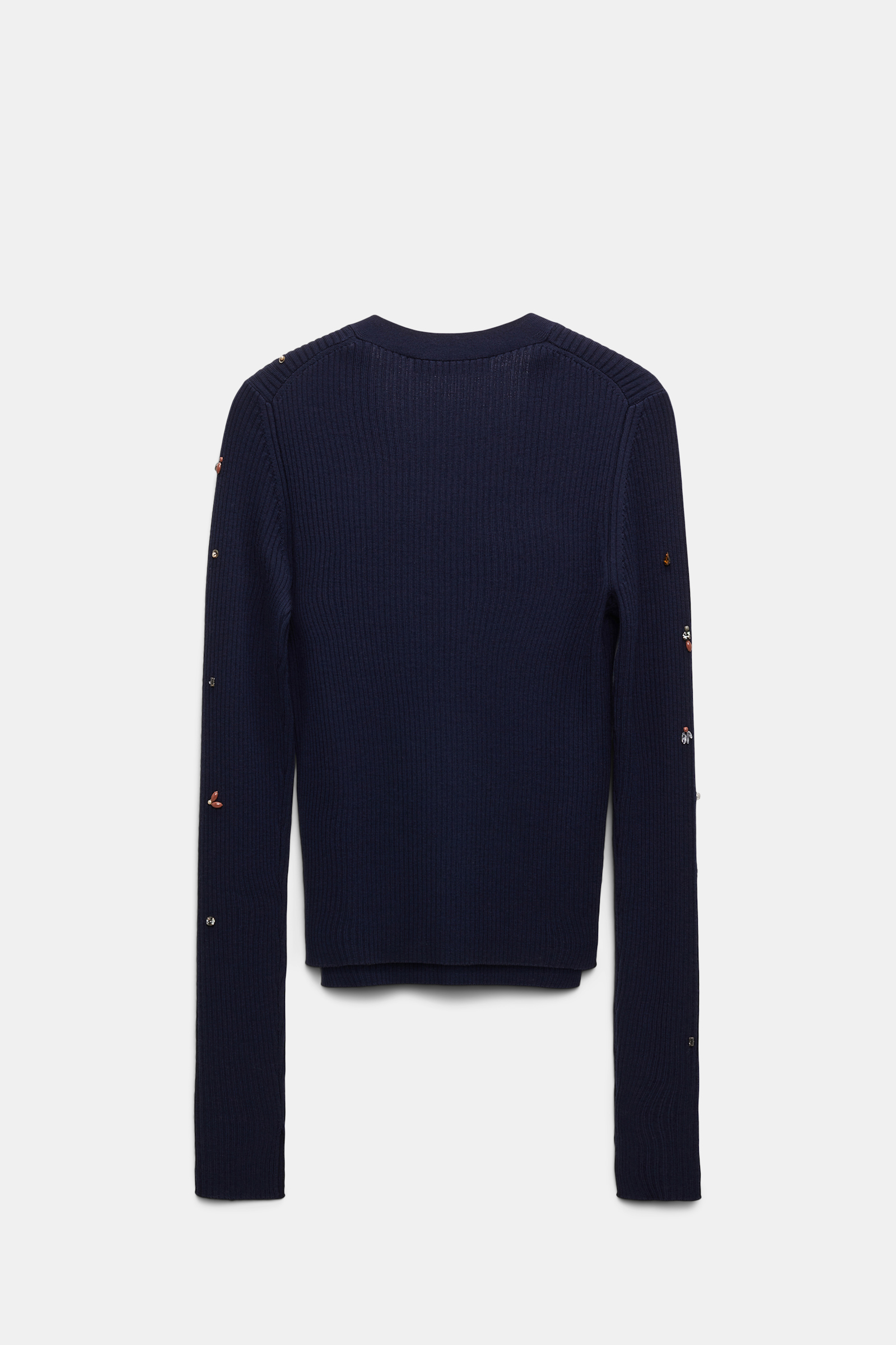 Dorothee Schumacher Geripptes Twinset aus Merino mit Embroidery true navy