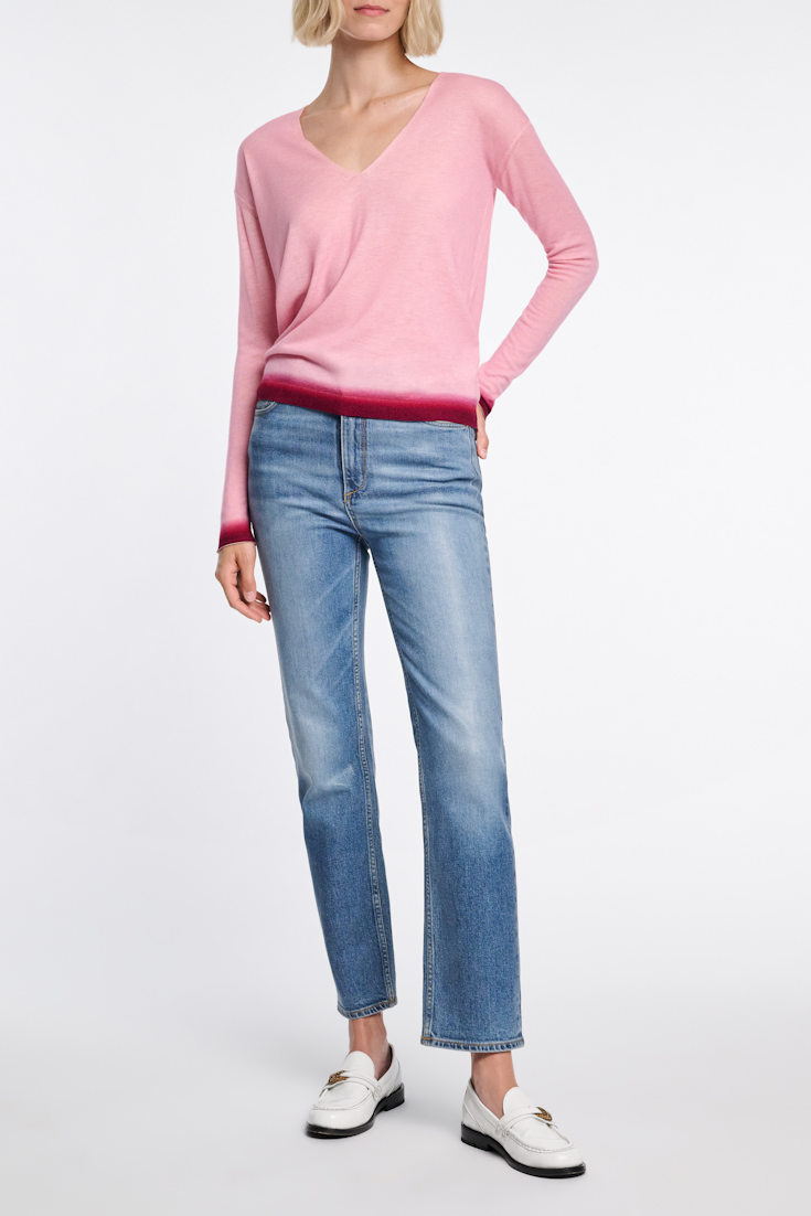 Dorothee Schumacher V-neck pullover with gradient color print hem pink mix