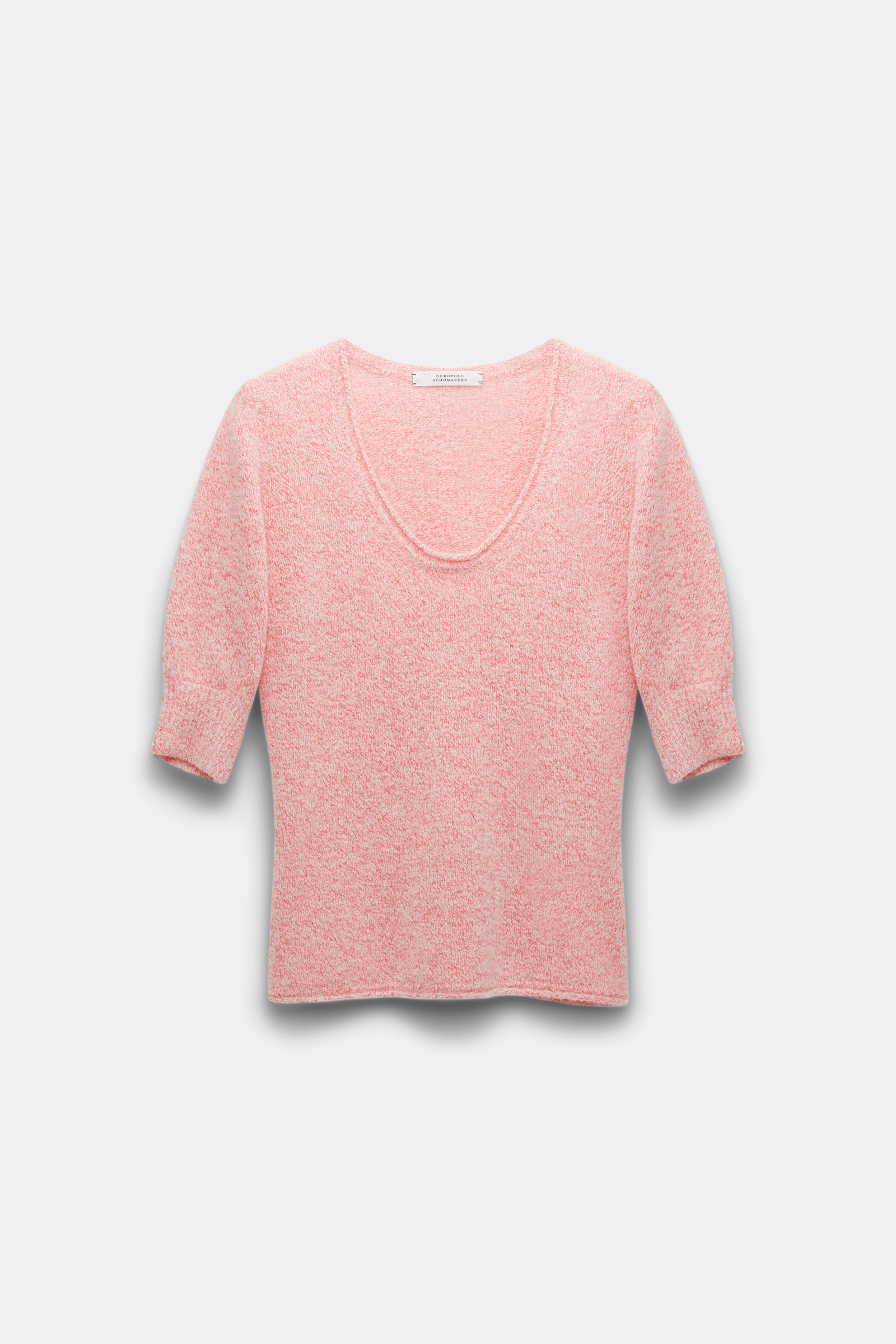 Dorothee Schumacher Cashmere blend short sleeve knit top pink and white melange