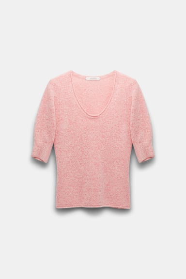 Dorothee Schumacher Softer Pullover aus Kaschmir und Seide pink and white melange