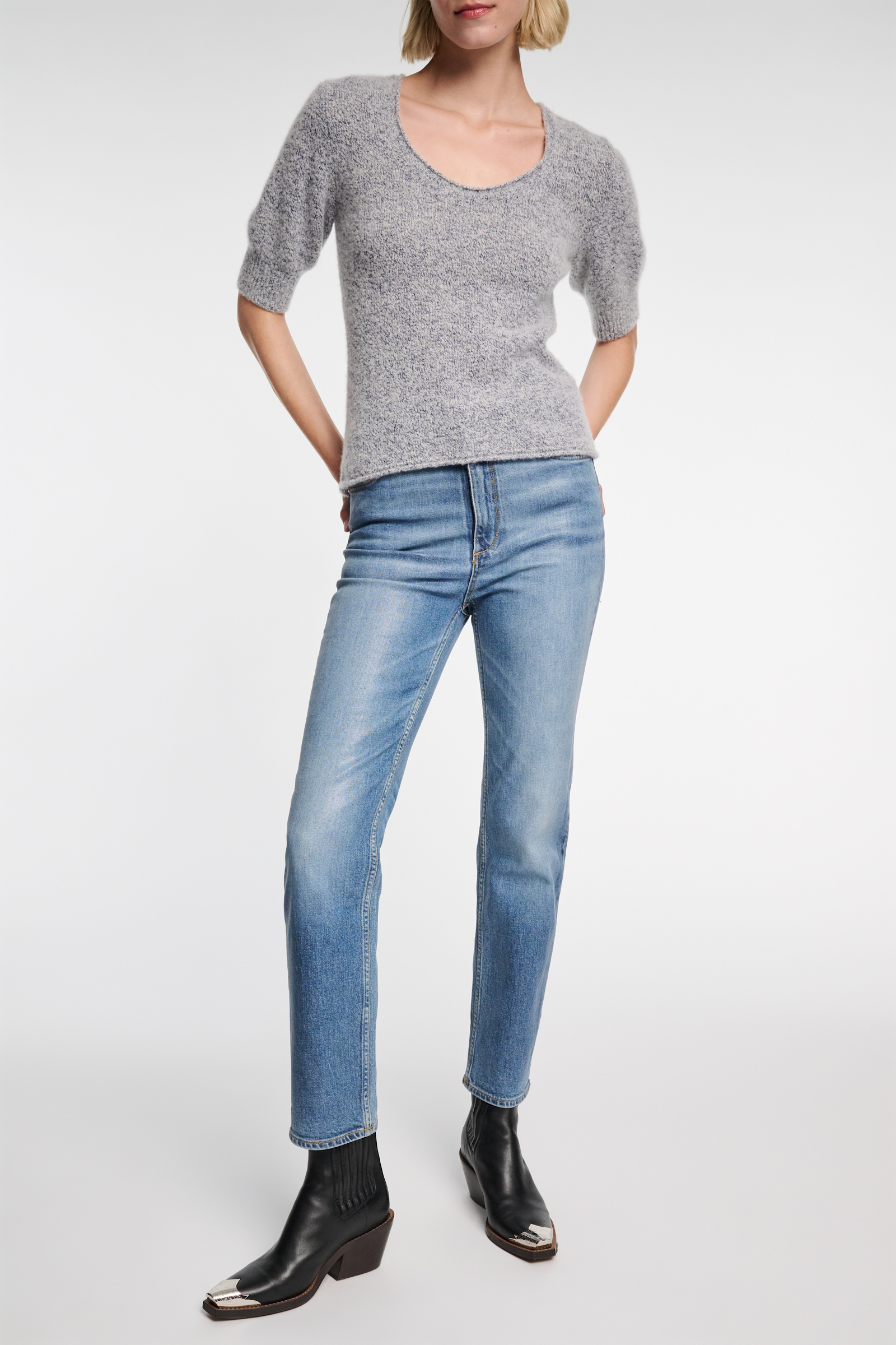 Dorothee Schumacher Softer Pullover aus Kaschmir und Seide blue and white melange