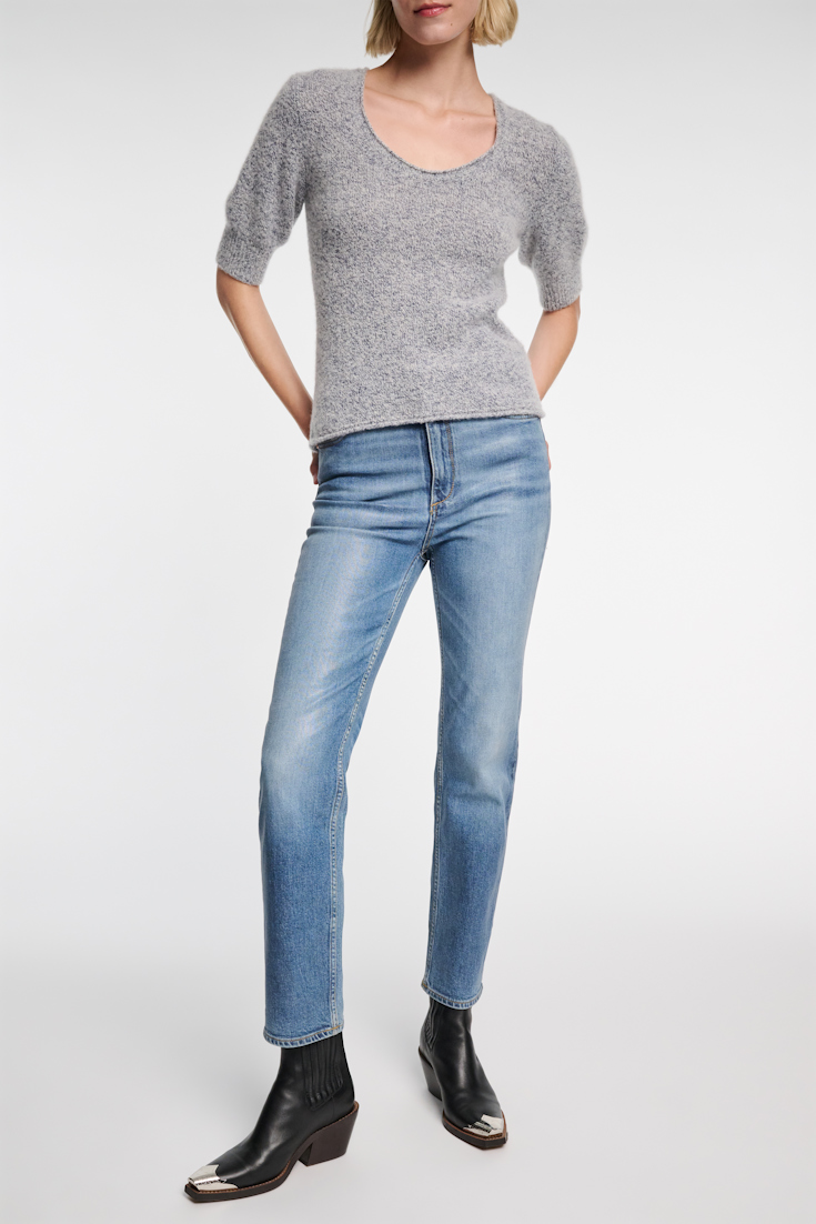 Dorothee Schumacher Softer Pullover aus Kaschmir und Seide blue and white melange