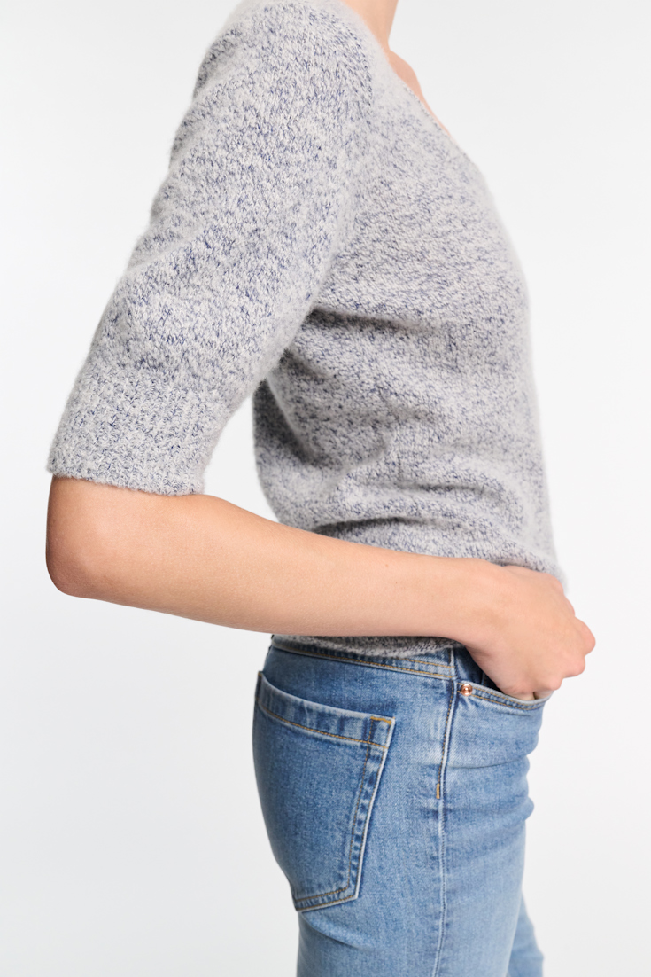 Dorothee Schumacher Softer Pullover aus Kaschmir und Seide blue and white melange